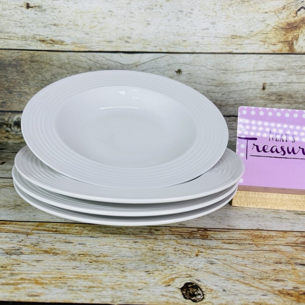 Berkley Jensen White Embossed Hobnail Porcelain Large Rim Soup Pasta Bowl Set 4